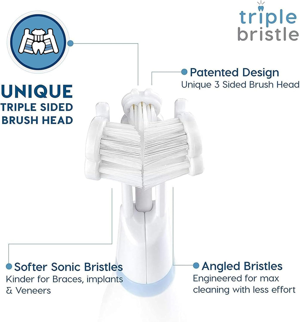 Triple Bristle GO | Portable AA Battery Sonic Toothbrush for Travel | Three Brush Modes | Great for Autistic & Special Needs Adults and Kids Teeth Whitening Stri