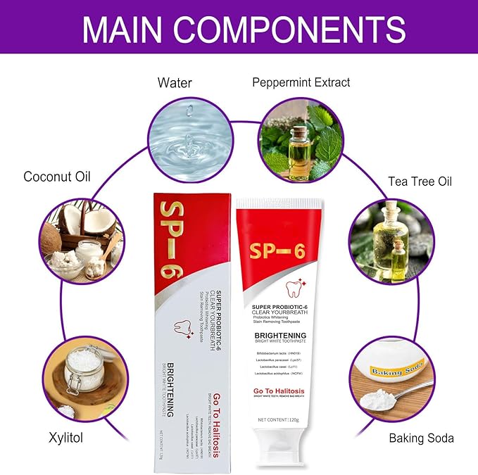 SP-6 Probiotics Whitening Toothpaste, with Probiotics Deep Cleaning Oral Care Removing Teeth Stain & Retain Fresh Breath.
