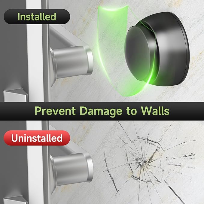 2PCS Door Stopper Wall Protector with Silicone Head, Aluminum Door Knob Wall Protector, Spring Shock Absorption Technology, 1.65" Door Stoppers for Wall, Adhesive Installation or with Screw