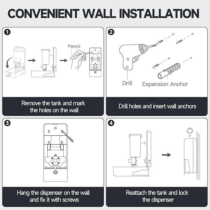 27oz (800 ml) Manual Wall Mounted Soap Dispenser, Ideal for Commercial Bathrooms Restaurants Hotels, Use with Liquid Hand Soap Shampoo, ABS Black