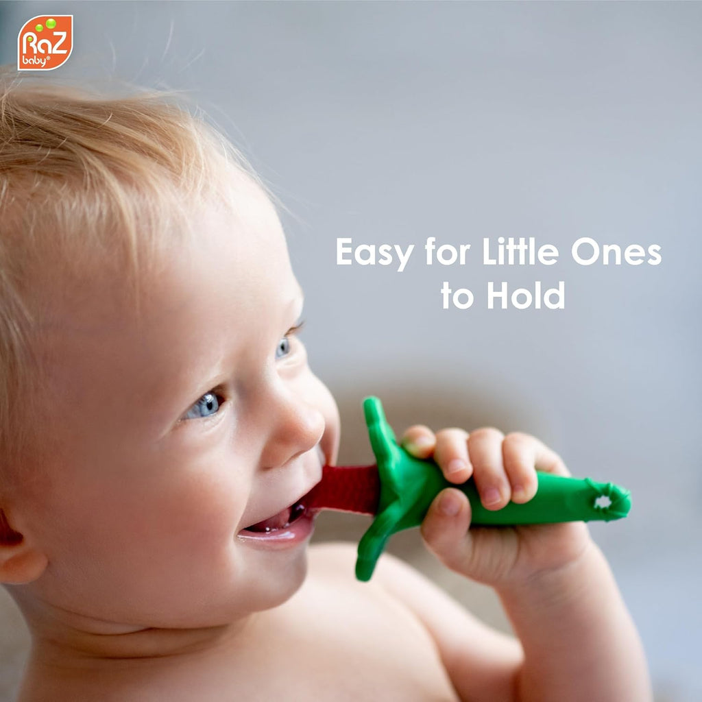 RaZbaby RaZBerry Baby Toothbrush – Multi-Textured Silicone for Gentle Cleaning & Teething Relief – Perfect for Early Oral Care & Self-Brushing – BPA-Free, Easy to Hold, Dishwasher & Sterilizer Safe