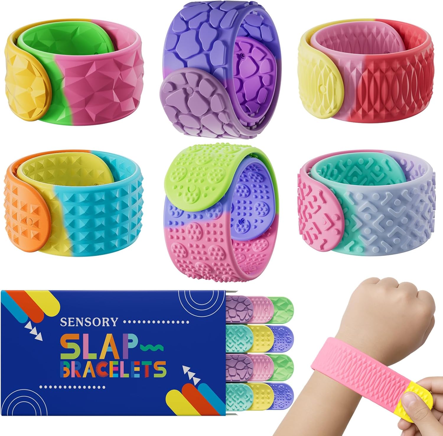 Sensory Slap Bracelets for Kids Teens,12PCS Fidget Toys Snap Bracelets for Stress Anxiety Autistic ADHD,Calm Down Classroom Travel Essentials Toys,Stuffers Gifts for Kids Boys Girls
