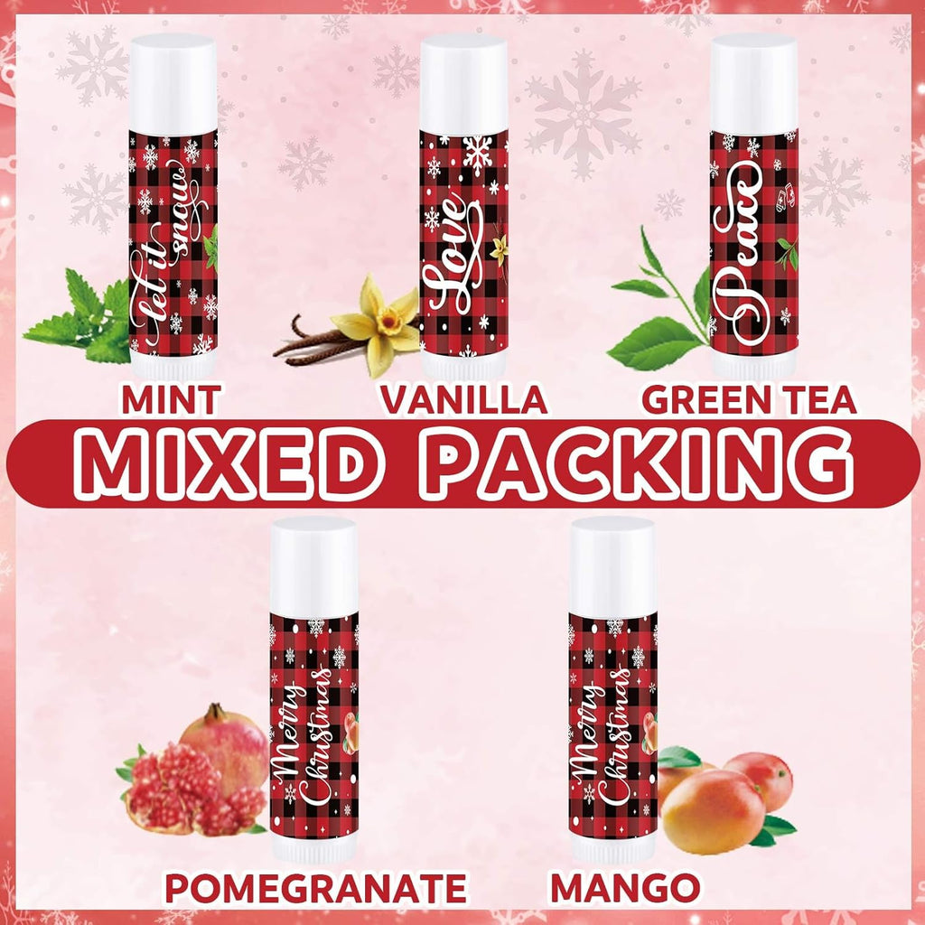 Dunzy 50 Pcs Christmas Lip Balm Bulk Red and Black Buffalo Plaid Christmas Gift for Women Moisturizing Lip Care Product for Seasonal Winter Holiday Xmas Party Gift
