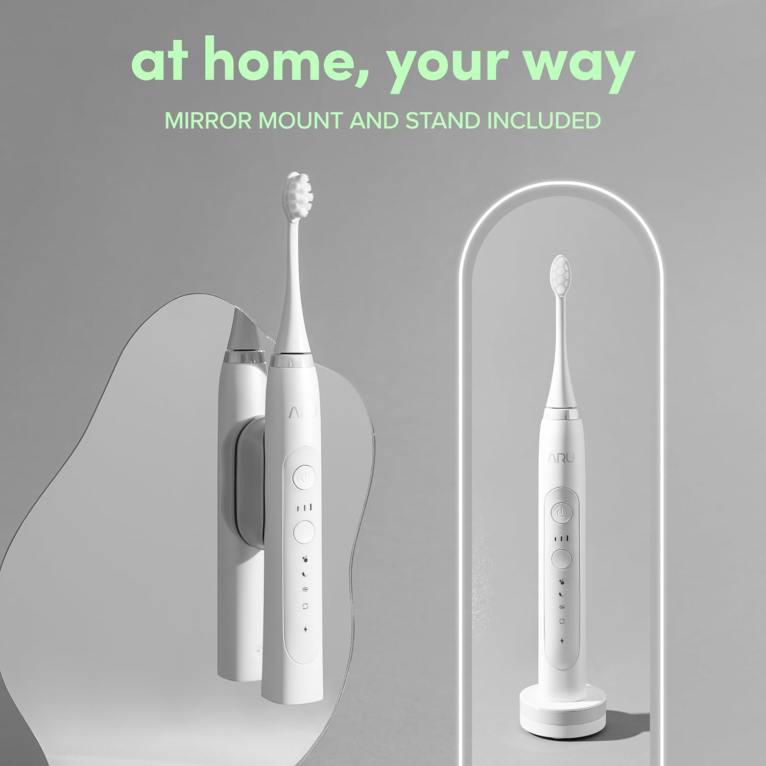 ARU Sonic Toothbrush Starter Kit with Customizable Modes and 2 Minute Timer, ADA-Approved Electric Toothbrush for Adults, Soft Toothbrush for Gums, 45+ Days Battery, Travel Case, Arctic White