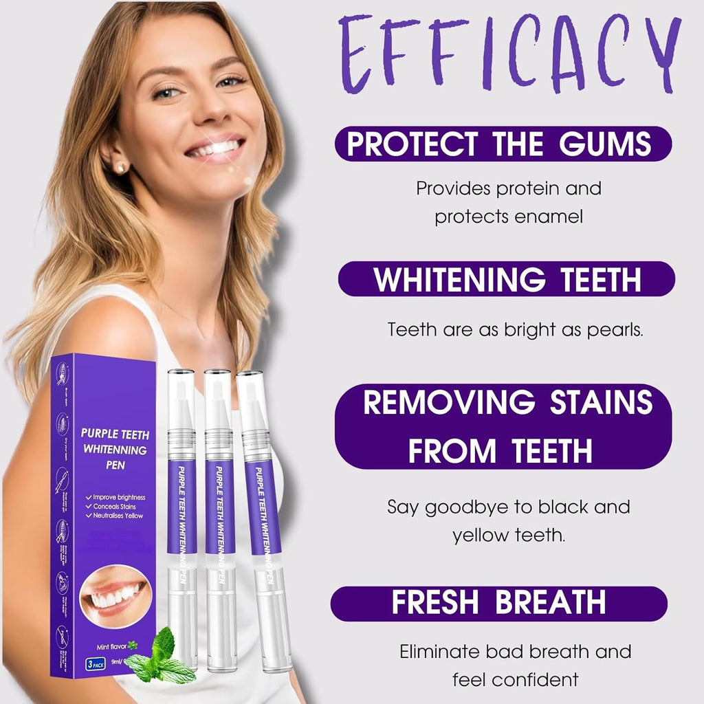 Teeth Whitening Pen, Teeth Whitener Effective Tooth Whitening Gel Kit, Professionally Stain Removal Effective, Painless, Low Sensitivity (3 Pcs)