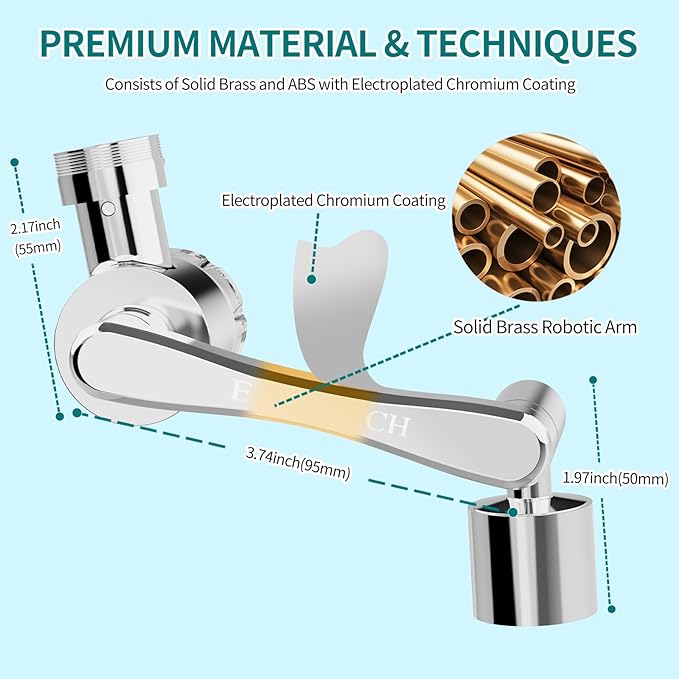 1080° Rotating Faucet Extender with Filter Cotton, Brass Multifunctional Swivel Extension Robotic Arm Sink Aerator for Kitchen/Bathroom, 2 Water Outlet Modes, Silver