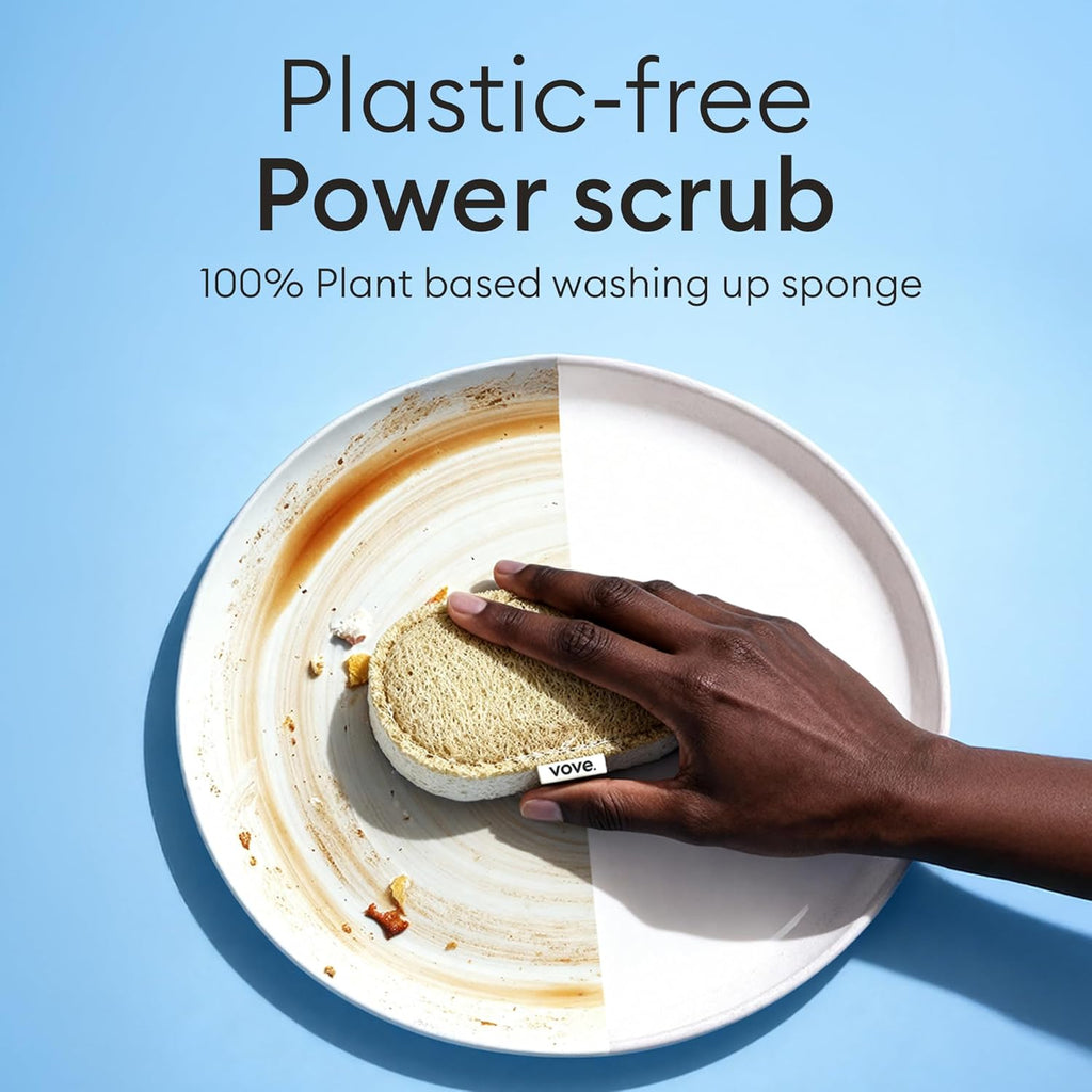 Vove Cleaning Duo, Bamboo Dish Brush Set and Natural Dish Sponges, FSC-Certified Bamboo, Sisal, Loofah, Cellulose, Plastic-Free, Eco-Friendly Zero-Waste Kitchen Dish Scrubber Set