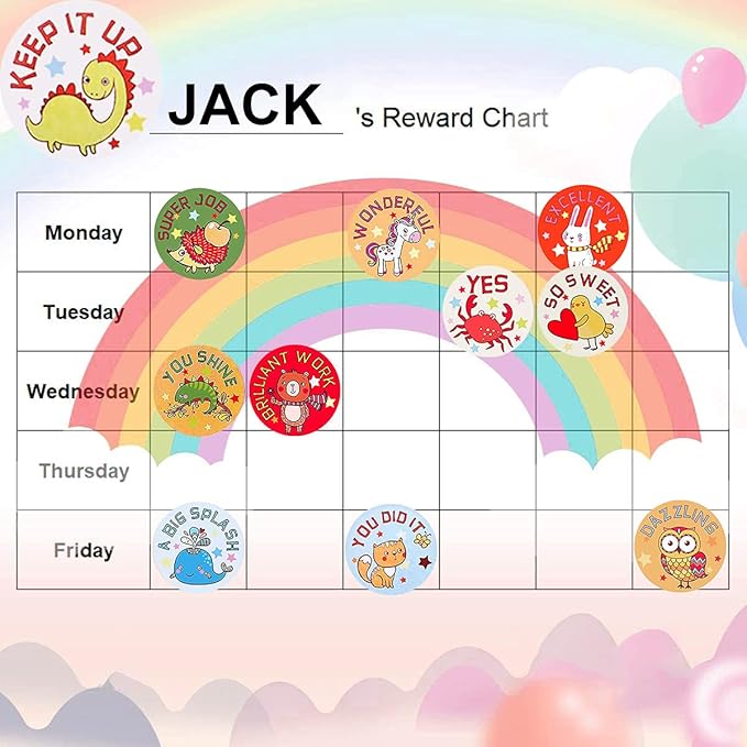 1000 PCS Cartoon Animal Stickers for Kids,Reward Stickers for Kid Teacher Classroom School Home Office (1 Inch / 2 Rolls)