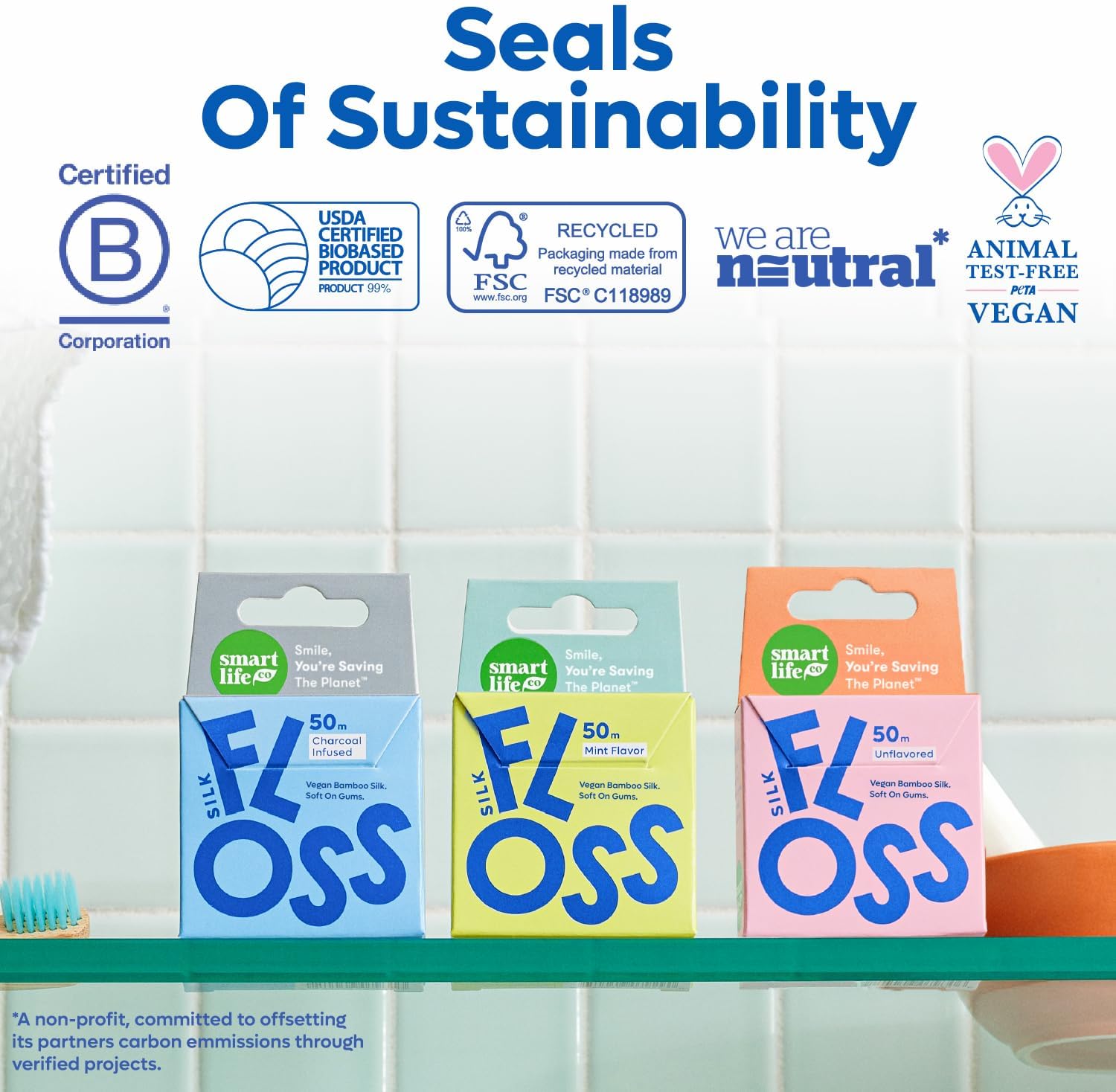 Vegan Bamboo Silk Floss - Pure Plastic Free Woven Dental Floss Thread | Zero Waste Eco-Friendly Oral Care | Natural PFA Free String for Adults & Kids Tight Teeth | Soft Easy Glide - Unflavored 55yds