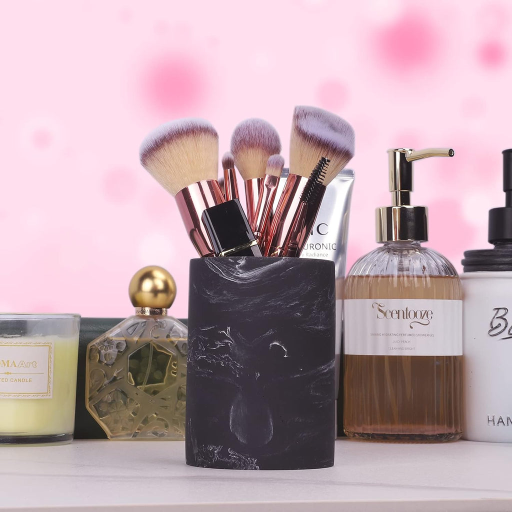 zccz Toothbrush Holder for Bathroom Marble Look, Electric Toothbrush and Toothpaste Holder, Organizer Makeup Brush and Razor, Black Marble Look Toothbrush Cup