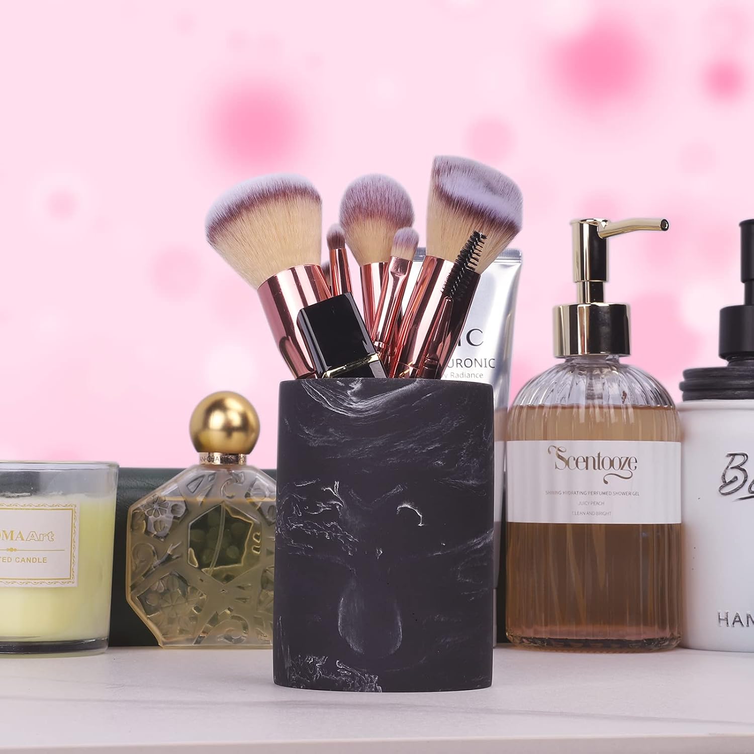 zccz Toothbrush Holder for Bathroom Marble Look, Electric Toothbrush and Toothpaste Holder, Organizer Makeup Brush and Razor, Black Marble Look Toothbrush Cup