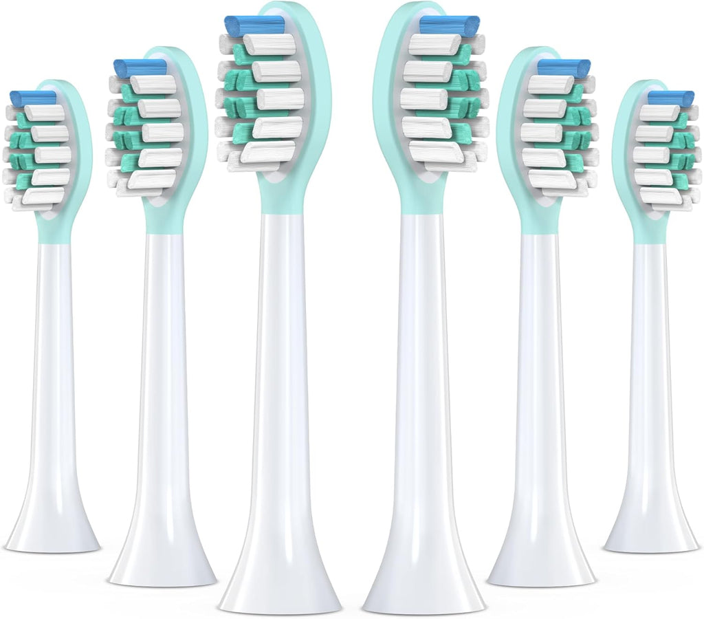 Replacement Toothbrush Heads for Philips Sonicare Electric Toothbrush, 2-in-1 Tongue Cleaner, 6 Pack, Mint Green,Suitable for Philips Sonicare Heads, C2, C1, C3, W1, W2, W3, G1, G2, G3