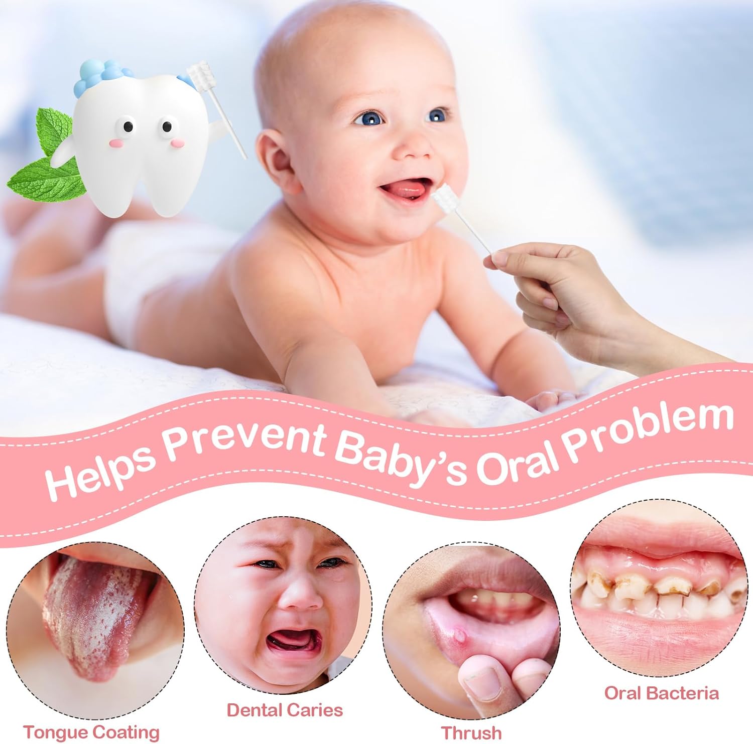 200 Pieces Baby Tongue Cleaner Disposable Infant Oral Cleaner with 4 Pieces Finger Toothbrush Soft Gauze Baby Mouth Newborn for Tooth Mouth Gum Dental Care(Pink)