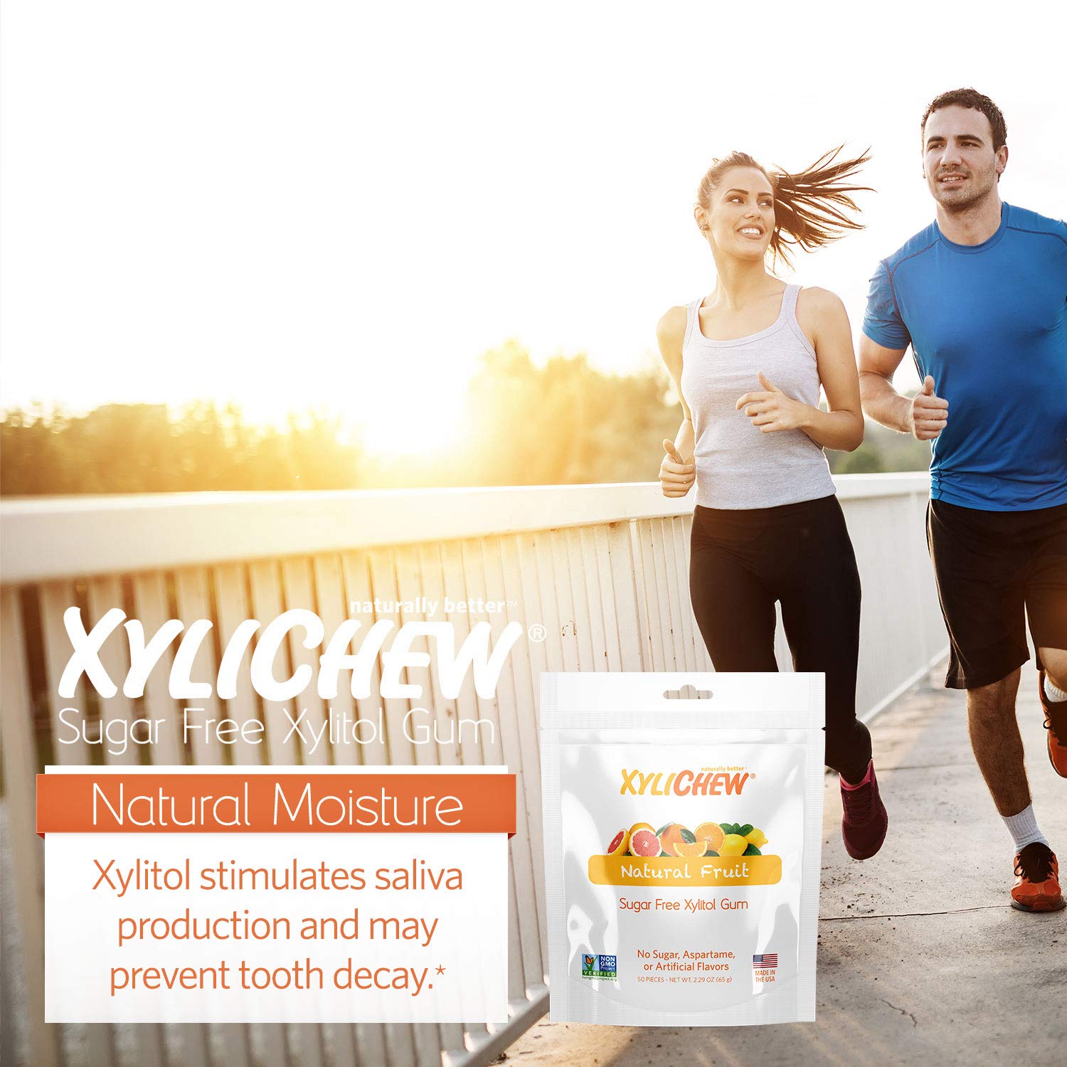 Xylichew 100% Xylitol Chewing Gum - Non GMO, Non Aspartame, Gluten Free, and Sugar Free Gum - Natural Oral Care, Relieves Bad Breath and Dry Mouth - Fruit, 50 Count