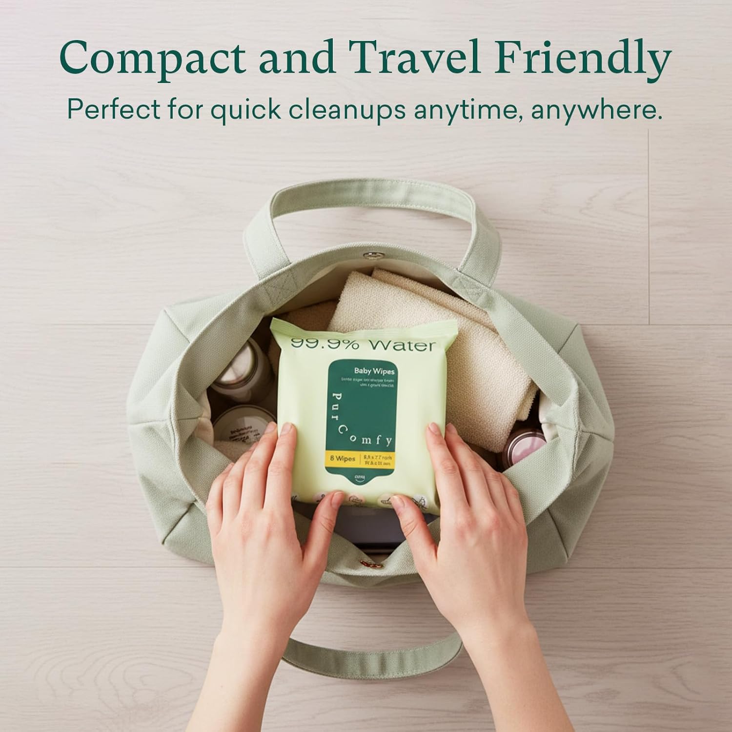 PurComfy Baby Wipes Unscented, 42 Travel Pack 99.9% Water Wipes with Plant Based, Hypoallergenic for Sensitive Newborn Skin, Total 336 Count Wet Wipes