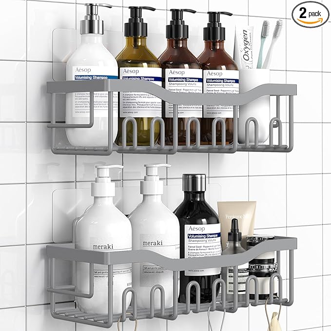 EUDELE Shower Caddy 2 Pack, Adhesive Shower Organizer for Home Decor & Kitchen Storage, No Drilling, Rustproof Stainless Steel Bathroom Shelf Organizer