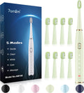 7AM2M Sonic Electric Toothbrush for Adults and Kids- High Power Rechargeable Toothbrushes with 8 Brush Heads,5 Adjustable Modes, Built-in 2-Minute Smart Timer,4 Hours Fast Charge for 30 DaysGreen