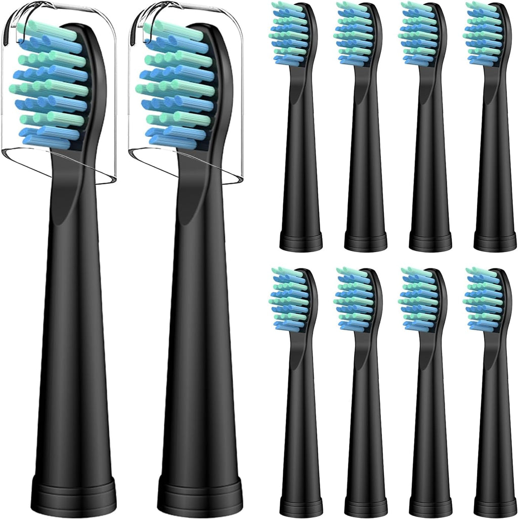 Replacement Toothbrush Heads Compatible with TEETHEORY Sonic and Fairywill Toothbrush - Electric Brush Heads Replacement for FW-507/508/515/551/917/959/D1/D3/D7/D8/2011, 10 Pack, Black
