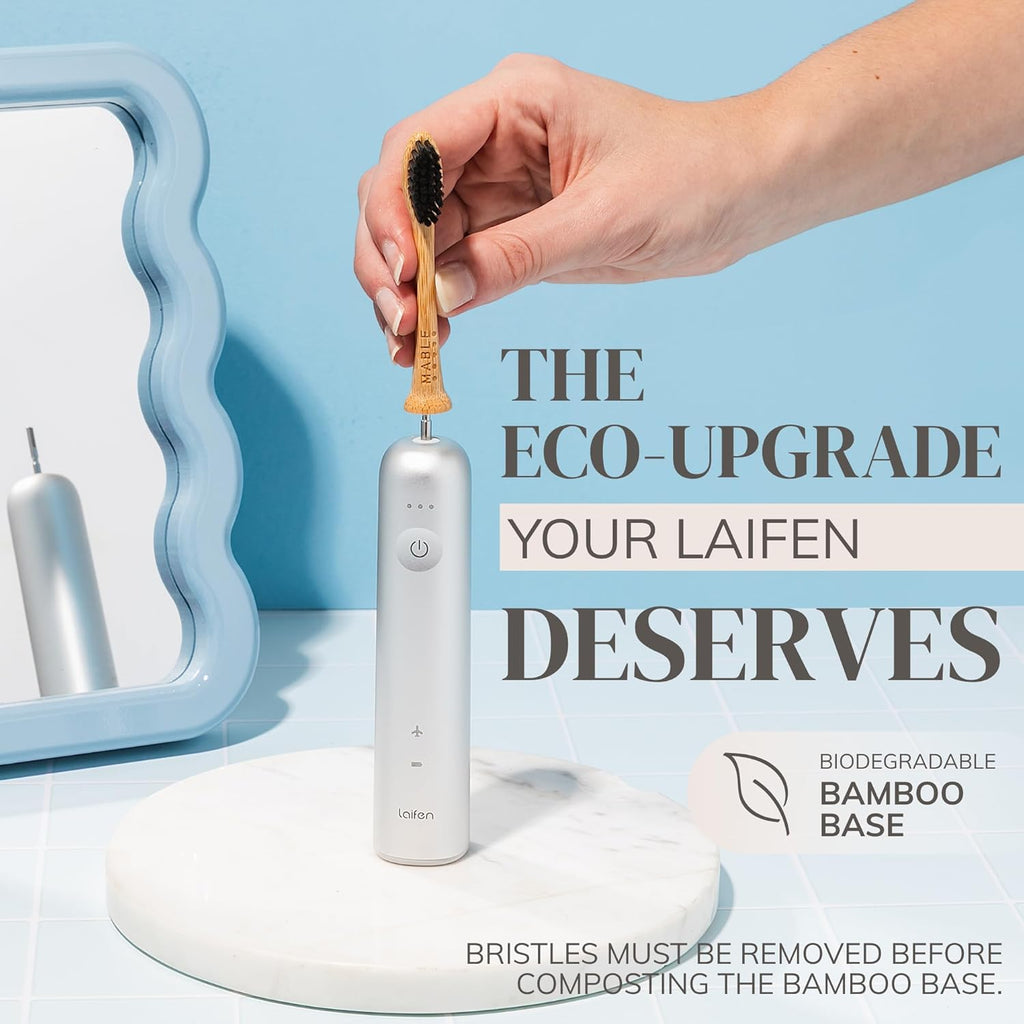 Bamboo Electric Toothbrush Heads | Compatible with Laifen Electric Toothbrush | 4 Brush Heads with Soft Bristles | Plant-Based Adult Size Replacement Heads