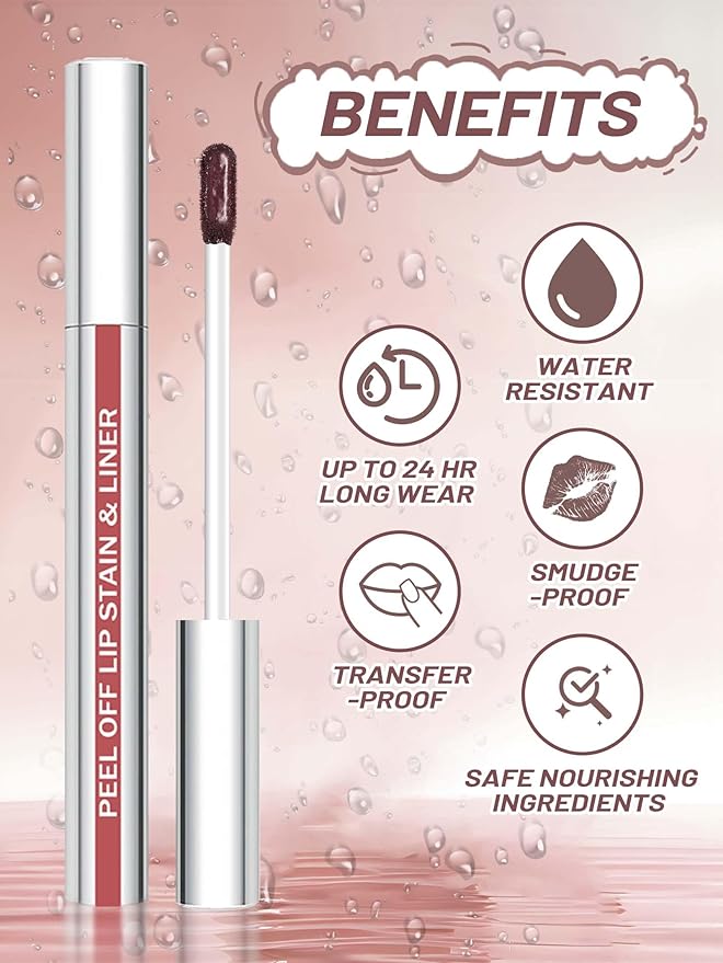 Lip Stain Peel Off Lip Liner Stain with Tweezer, Long Lasting Matte Lip Tint Tattoo, Highly Pigmented Color Lip Makeup, Waterproof Lipstick, Transfer-proof Lipstain for Women, Cocoa