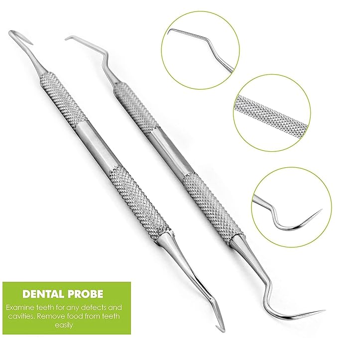 Professional Dental Tools - Dental Pick, Dental Scaler for Tartar Plaque Remover Tooth Cleaner Teeth Scraper Dentist Hygienist Kit Sickle Scaler Teeth Cleaning Set Stainless Steel 2 Pc By Krisp Beauty