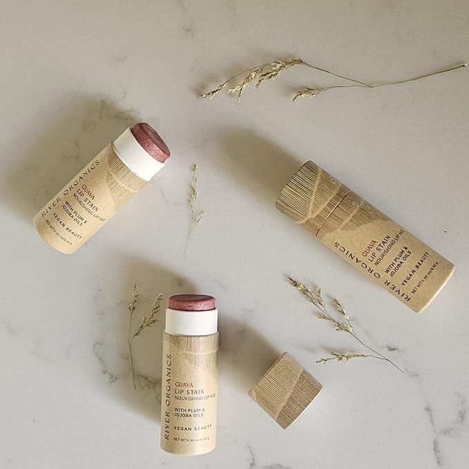 Organic Lip Stain, Zero-Waste Vegan Lip Stain in Fig, Pomegranate or Guava .30 oz / 8.45 g Long Lasting, Toxic Free, (Guava)