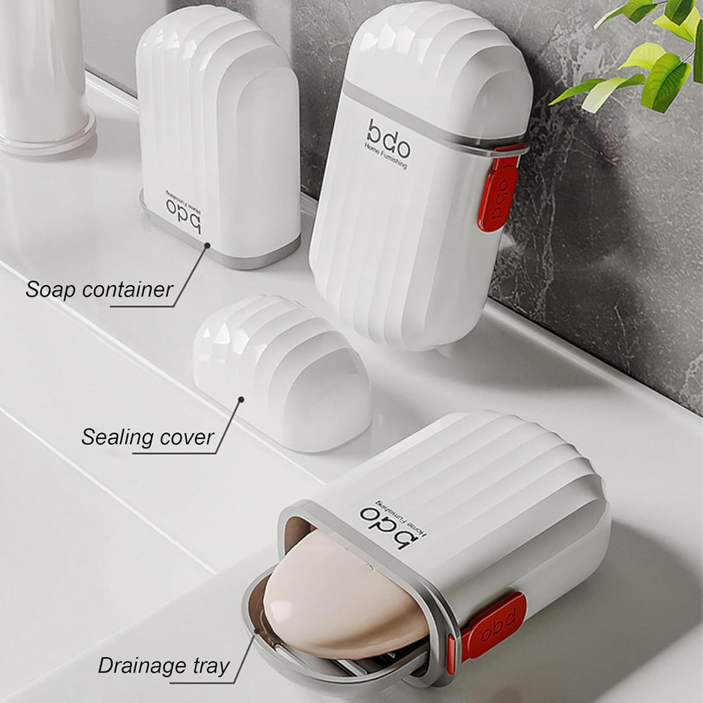 2Pcs Toothbrush Travel Case & Travel Soap Holder Dish Tray, Portable White Toothbrush Holders with Cover Leakproof Bar Soap Holder for Traveling School Camping Business Trip Bathroom