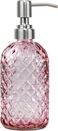 16 oz Soap Dispenser with 304 Rustproof Stainless Steel Pump, Kitchen, Bathroom Refillable Glass Liquid Soap Dispenser for Hand Soap, Soap, Lotion. (Pink)