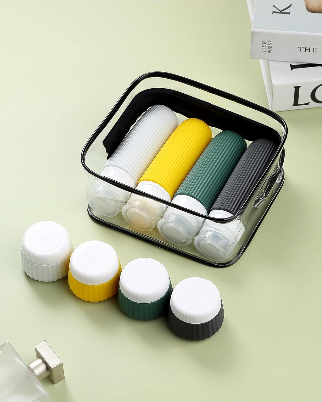 Travel Bottles for Toiletries 8 Pack, Tsa Approved Travel Size Toiletries 3 oz, Travel Containers for Toiletries, with Clear Bag, Leak Proof Silicone Squeezable Travel Essentials Creams Jars