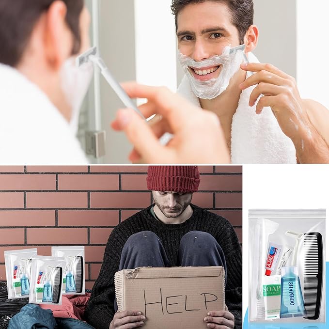 60 Set Travel Convenience Toiletry Kit Bulk Basic Toiletry Kits Travel Size Homeless Personal Hygiene Kit Homeless Care Package Supplies with Reusable Toiletry Bag for Men Charity