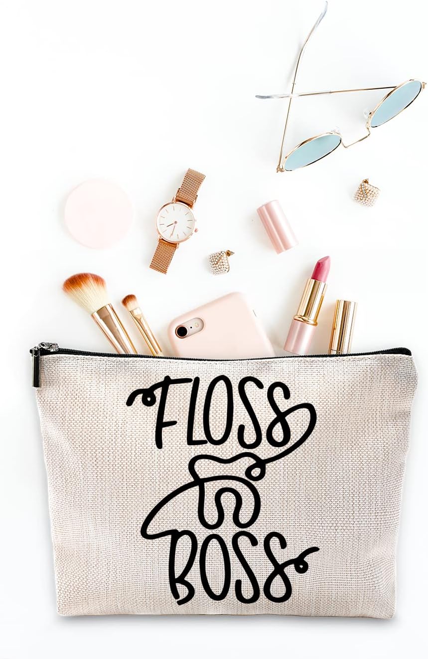 Sufamb Floss Boss Makeup Bag, Funny Dental Assistant Cosmetic Pouch for Women Girls, Funny Gifts for Dentists Women Dental Hygiene Hygienist,Dental Assistant Gifts