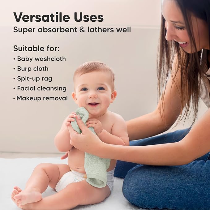 6-Pack Baby Washcloths - Soft Absorbent Viscose from Bamboo Wash Cloths for Babies, Kids, Toddlers, Infant, Newborn Bath Towels, Gentle on Sensitive Skin, 10x10 Reusable Face Towels (Dove)