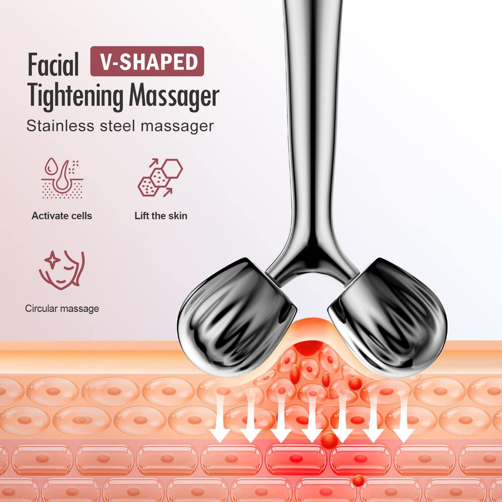 DANGSHAN Stainless Steel Face Roller and Gua Sha Massage Tool Set, Facial Massage Gua Sha Facial Tools Skincare for Face, Eye, Neck, Body Skin Care Tools Gift for Women