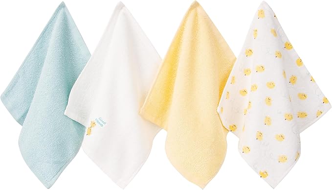 Baby Washcloths 4 Pack 100% Cotton Soft and Absorbent Terry Wash Cloths Wipes for Face Hand Body Burp Rag for Sensitive Skin Newborns Infants Toddlers 10" x 10"