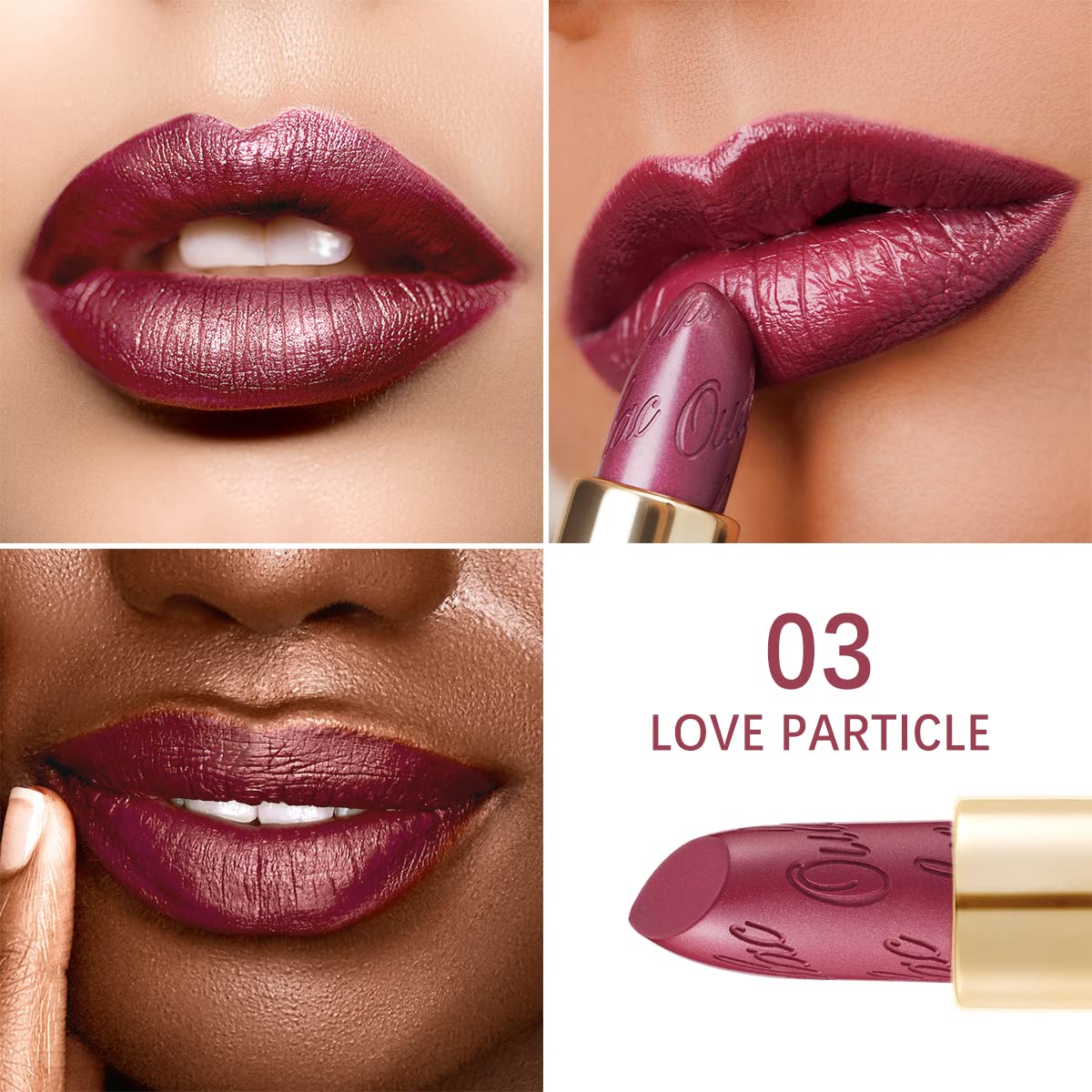 Oulac Metallic Purple Lipstick Set - 2PCS Vegan Lightweight Hydrating Formula with High Impact Lip Color for Full Coverage Lip Makeup, Christmas Gifts for Women, 03+14