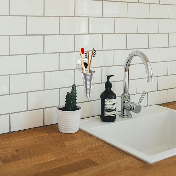 Toothbrush Holders Wall Mounted Traceless Suction Cup Stainless Steel Toothbrush Holder for Shower, Bathroom, Kitchen, RV