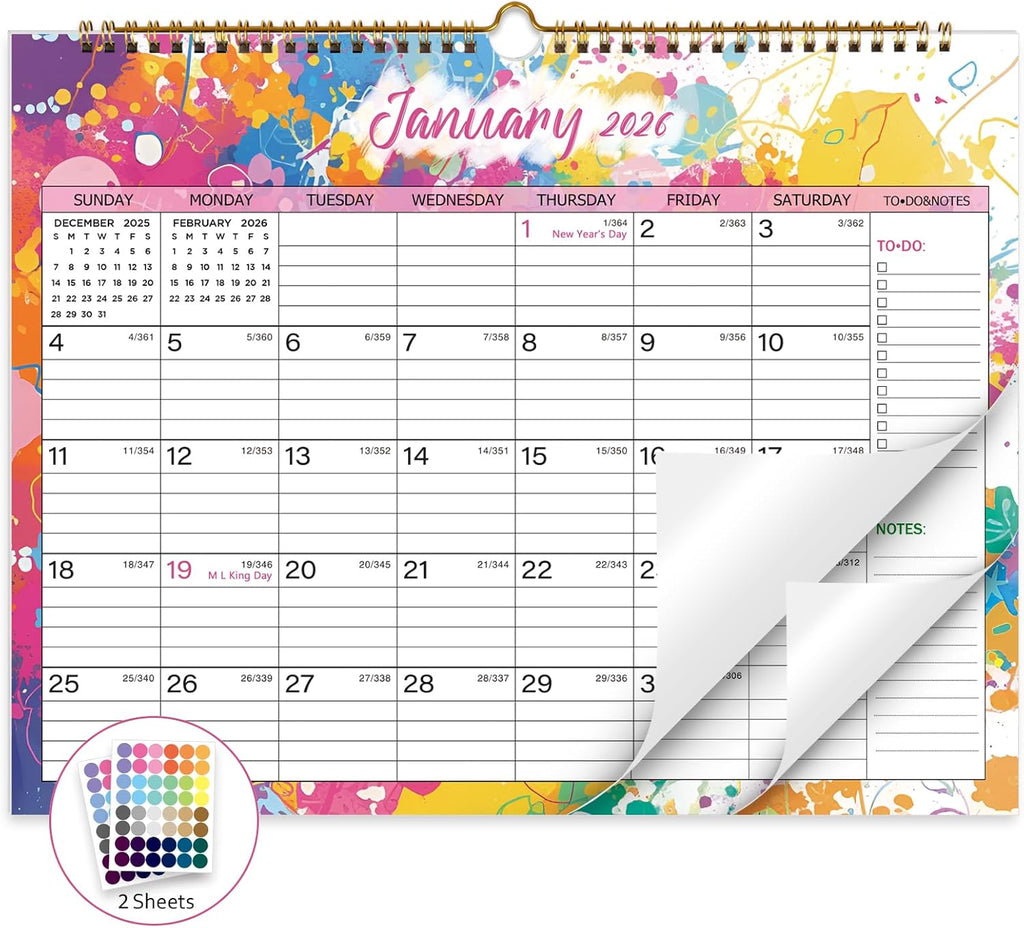 2026 Calendar 12 Month Wall Calendar 2026, Jan to Dec 2026 Calendar with Julian Dates, 14.8" X 11.5" (2026 Wall Calendar Colorful)