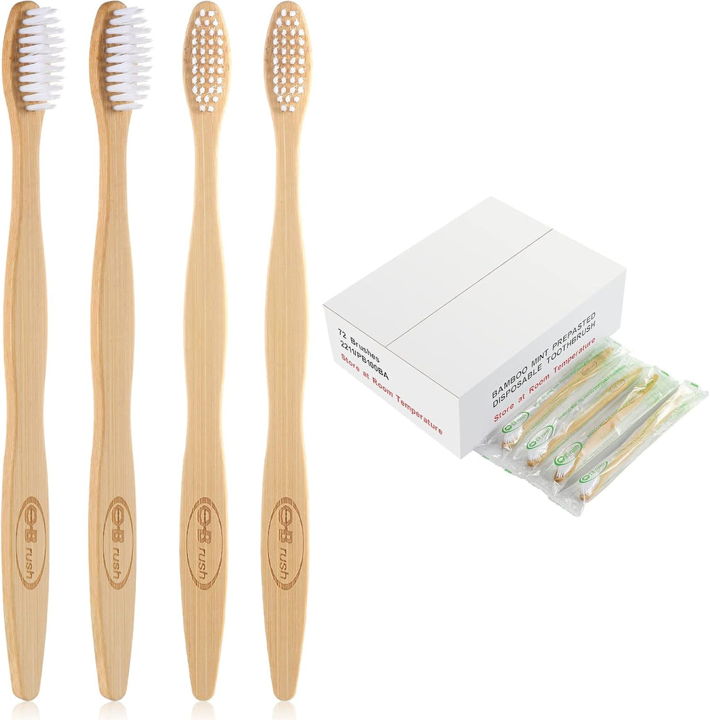 Bamboo Prepasted Toothbrush - Individually Wrapped Pre-Pasted Toothbrush with Bamboo Handles, Medium Soft Bristles Biodegradable Natural Eco-Friendly Sustainable Disposable Toothbrushes (72pcs)