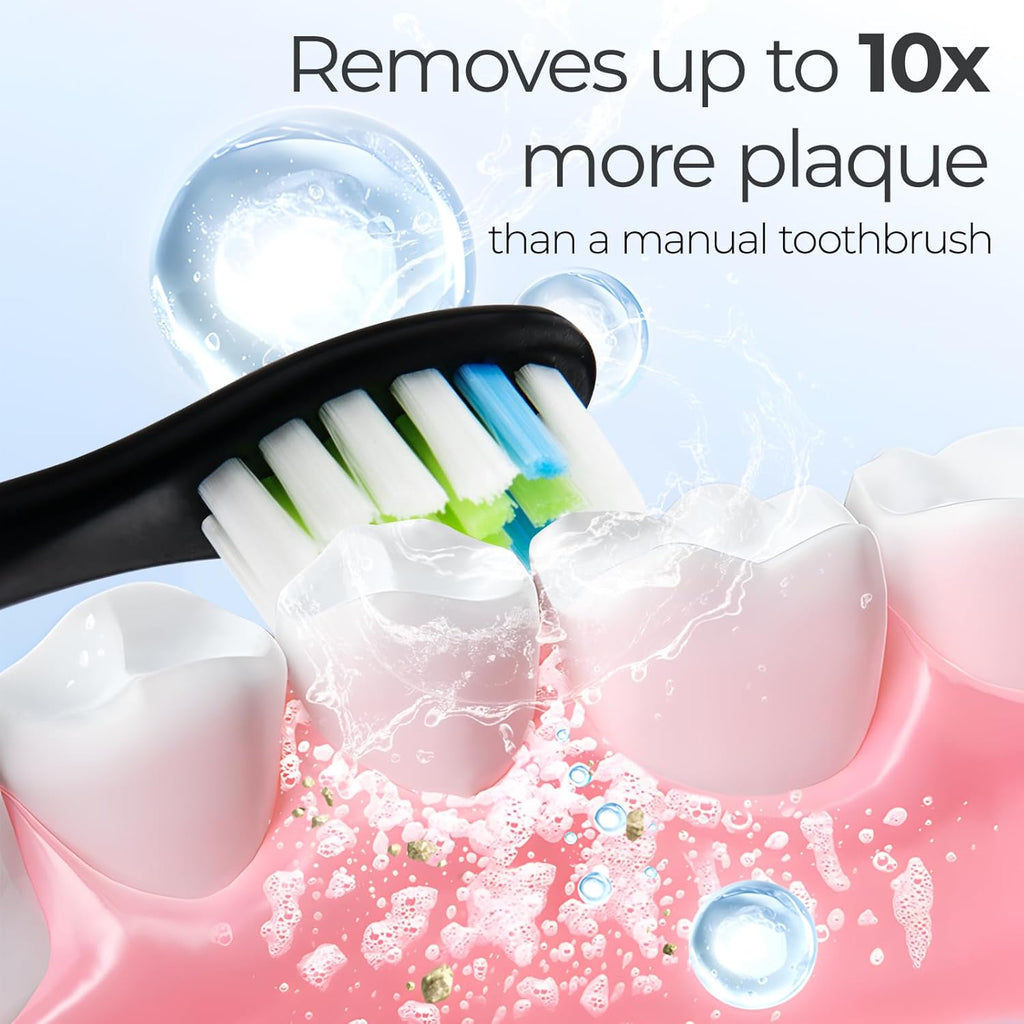 Sonic Electric Toothbrush for Adults - 5 Modes Power Sonic Rechargeable Black Electric Toothbrush with 8 Brush Heads