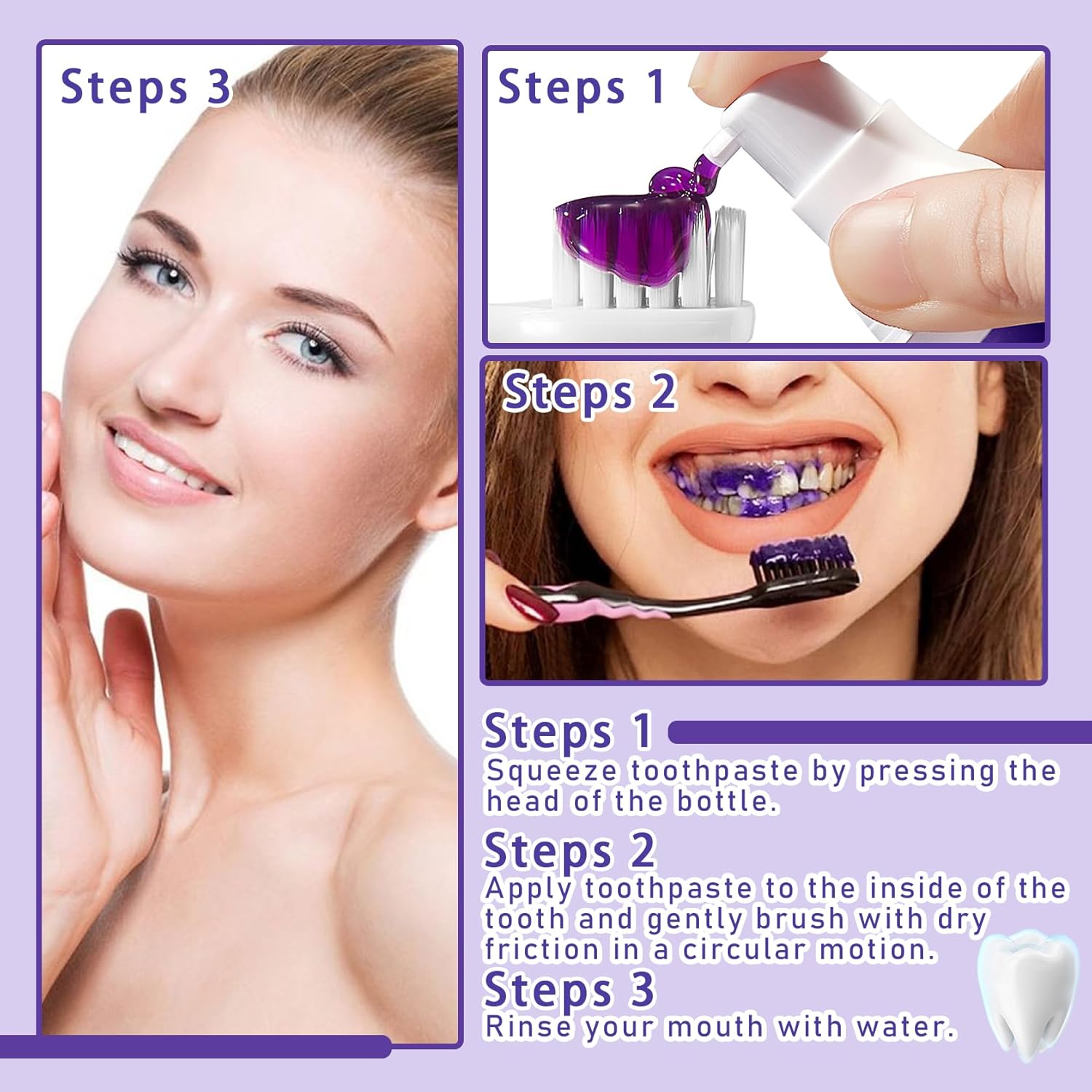 Purple Toothpaste and 30PCS Toothpaste Tablets Kit,Deep Cleaning Purple Colour Corrector,Chewable Tooth Paste Tablets for Sensitive Teeth,Travel Size Tooth Care Products Kit for All People