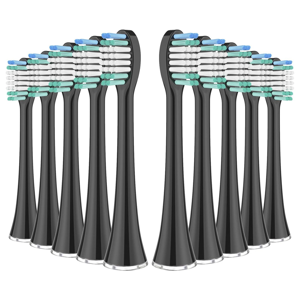 Replacement Toothbrush Heads Compatible with AquaSonic Black Series, Vibe Series, Black Series Pro,and for Duo Series Pro Electric Toothbrush Black, Pack of 10