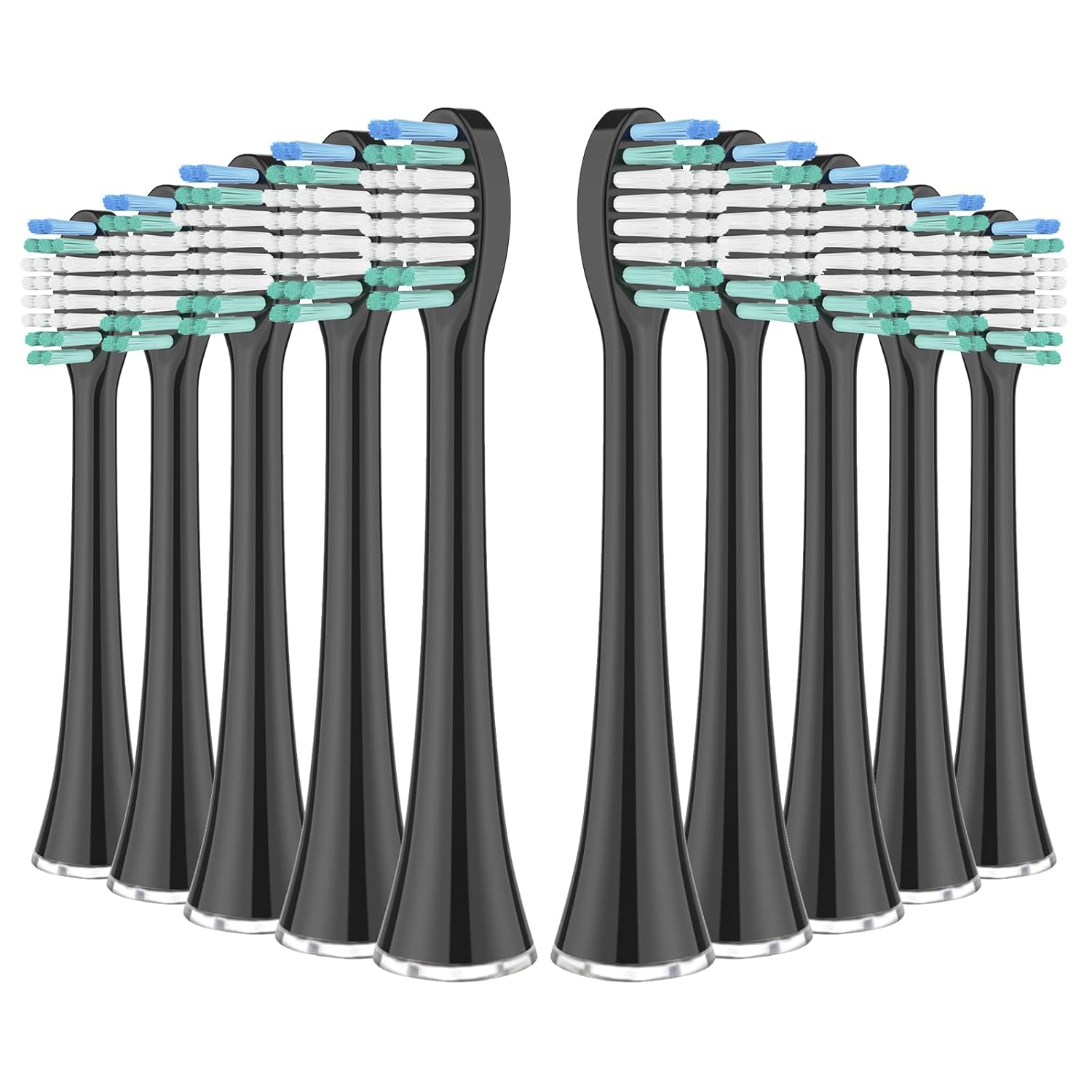 Replacement Toothbrush Heads Compatible with AquaSonic Black Series, Vibe Series, Black Series Pro,and for Duo Series Pro Electric Toothbrush Black, Pack of 10