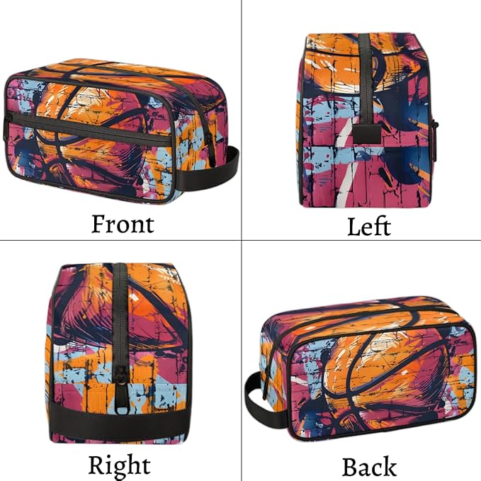 Basketball Patterns Boys Travel Toiletry Bag Waterproof Wash Bag Shower Shaving Bag Cosmetic Organizer Makeup Bag Portable Toiletries Accessories for Women Men Ball Theme