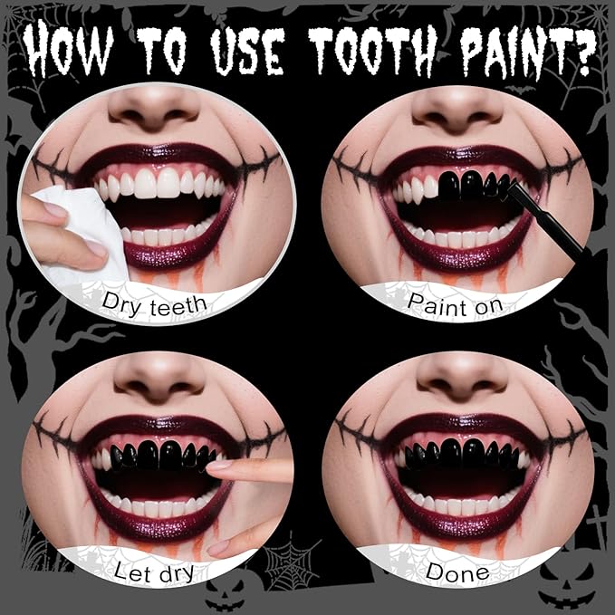 Professional Halloween Red Tooth Paint, Temporary Red Color Tooth Paint，Safe Long Lasting SFX Teeth Paint, Perfect for Cosplay, Halloween Makeup, Theater, Costume Party