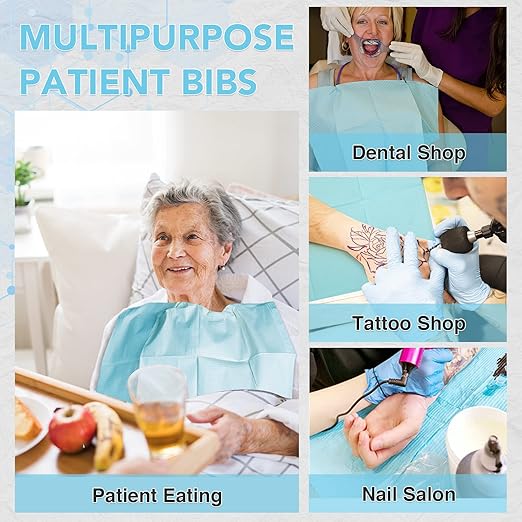 160 Pack Disposable Dental Bibs 13"x18", 3-Ply Waterproof Tattoo Bibs Sheet for Nail Salon, Dental Clinic, Feeding, Tattoo Shop (Blue)