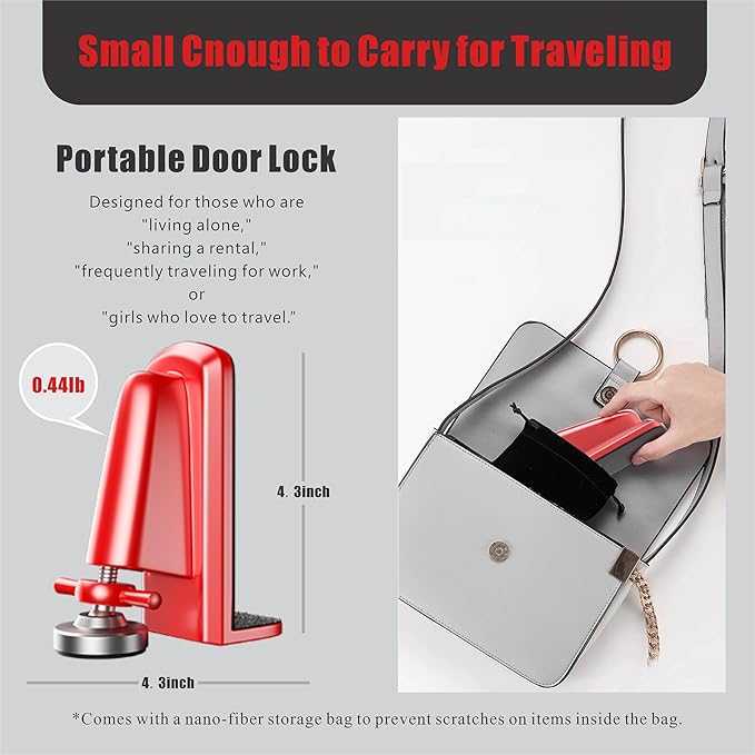 Door Stoppers Security - Portable Door Jammer for Travel Security Anti Theft, Apartment Hotel Door Lock - Protection for Homeowner and Children, Lockdown Device for Women Safety Self Defense (Red)
