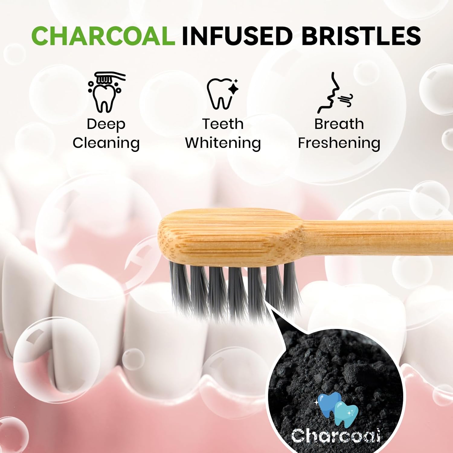 Bamboo Toothbrush Heads Compatible with Philips One by Sonicare, Soft Charcoal Infused Bristles, Whitening & Deep Cleaning