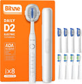 Bitvae Ultrasonic Electric Toothbrush for Adults and Kids, ADA Accepted Travel Toothbrush with Rechargeable 60-Day Battery Life, 5 Modes, 8 Heads, Case, Holder, Frost White