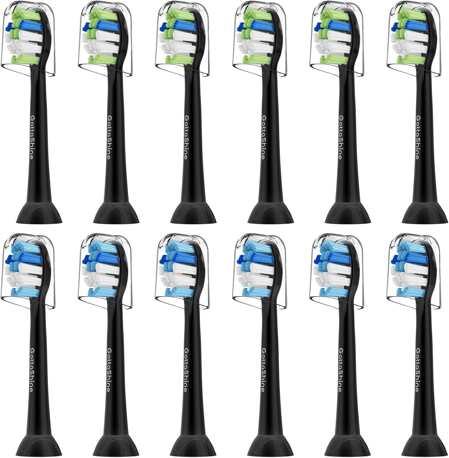 Replacement Toothbrush Heads for Philips Sonicare – Plaque Control, Compatible with Click-on Electric Toothbrush Handles, 12 Pack Black
