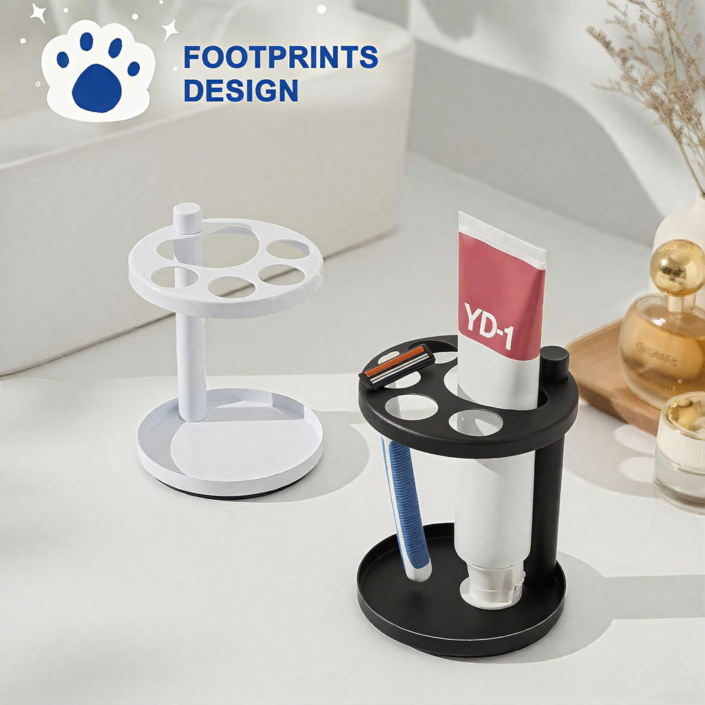 Metal Toothbrush Holder Stand for Bathroom: Stainless Steel Ventilated Organizer with Slots for Electric Toothbrushes, Toothpaste, Razors & Small Comb, Unique Footprint Base Design, Black